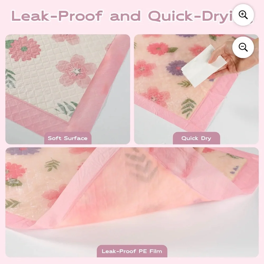 Thicken Puppy Pads, 7 Layer Printed Pink Dog Pads, 24